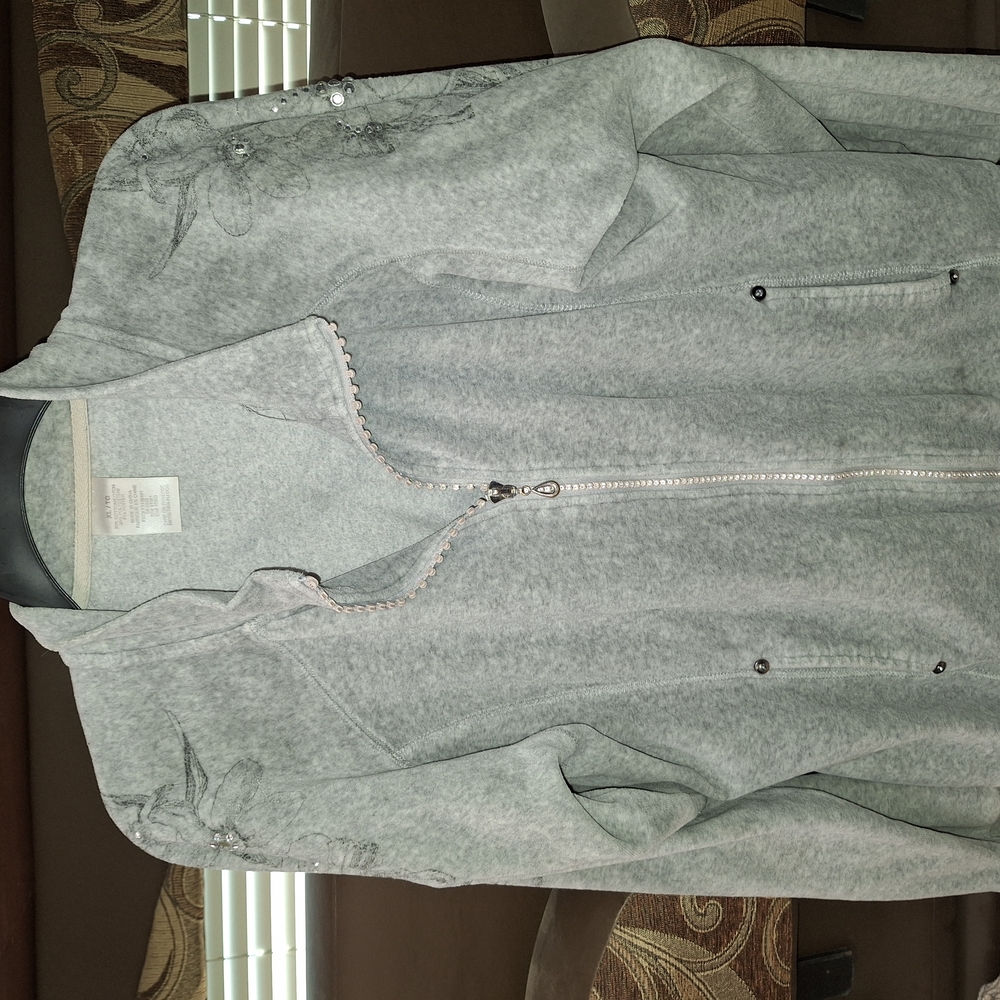 Gray Zip-Up Jacket with Embroidered Details